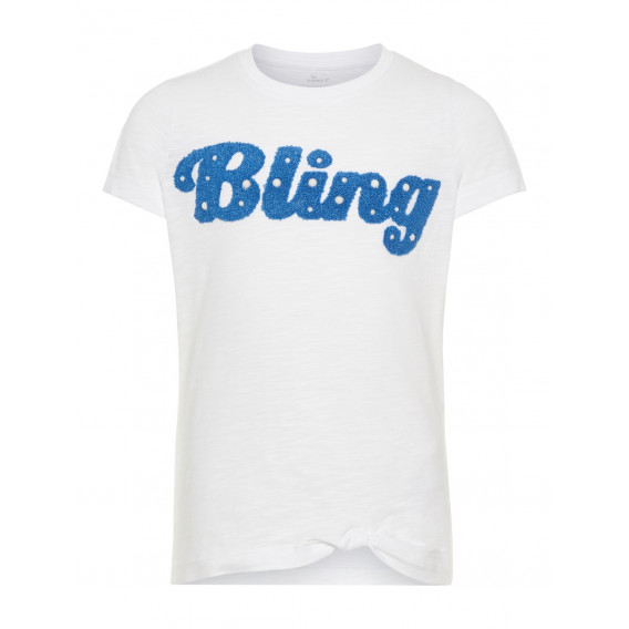 Tricou de bumbac organic de culoare albă cu aplic Bling pentru fete Name it 28898 