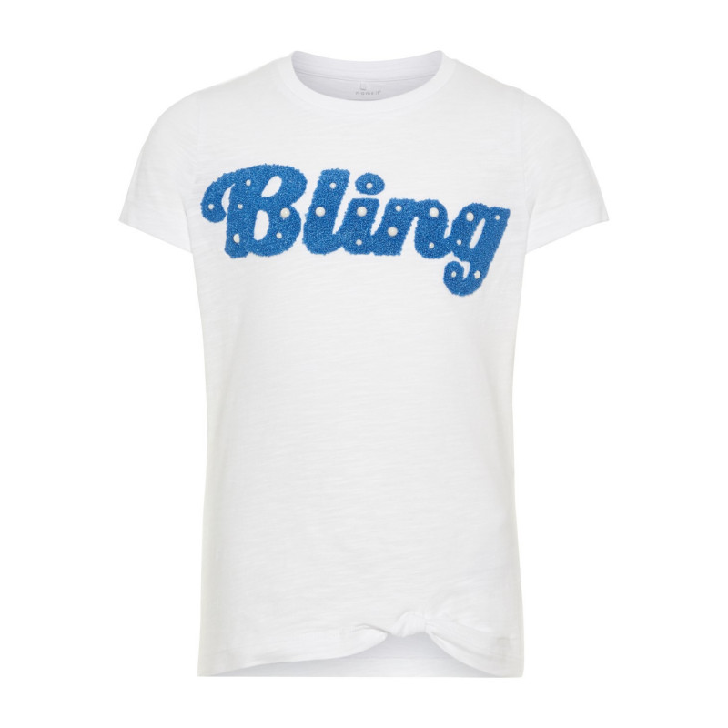 Tricou de bumbac organic de culoare albă cu aplic Bling pentru fete  28898