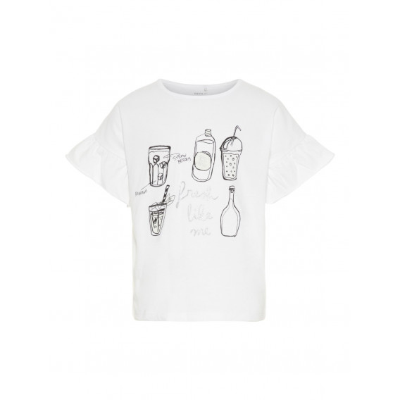 Bluză din bumbac cu mâneci scurte cu imprimeu alb și negru pentru fete Name it 28904 