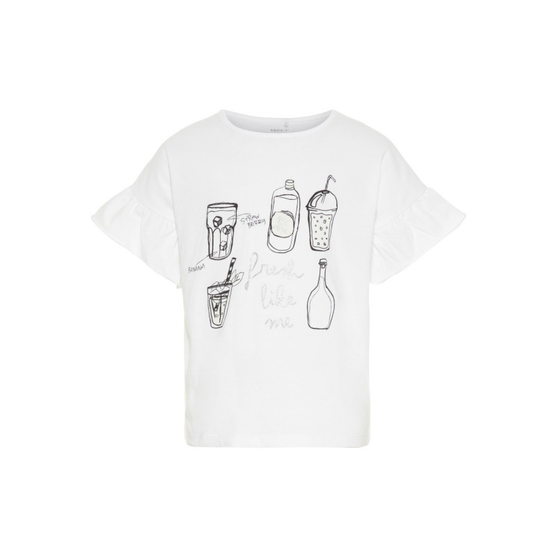 Bluză din bumbac cu mâneci scurte cu imprimeu alb și negru pentru fete  28904