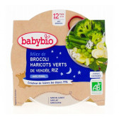 Meniu organic "Noapte bună" Broccoli, fasole verde, mazăre, cartofi și orez, castron de 230 g. Babybio 289496 