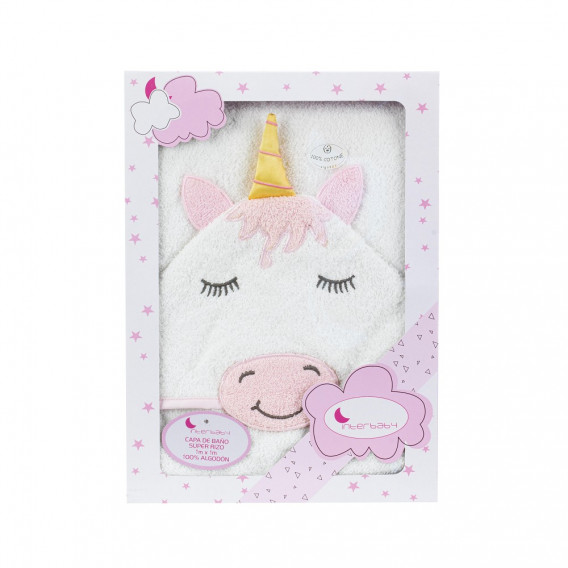 Prosop de baie pentru bebeluși 100 x 100 cm alb cu design Unicorn Inter Baby 289551 