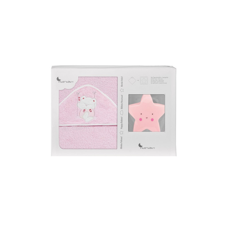 Prosop de baie pentru bebeluși SWING și lampă Steluță, 100 x 100 cm, roz  289557