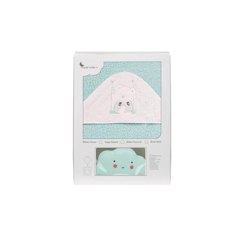 Prosop de baie pentru bebeluși SWING și lampă Norișor, 100 x 100 cm, menta  289558