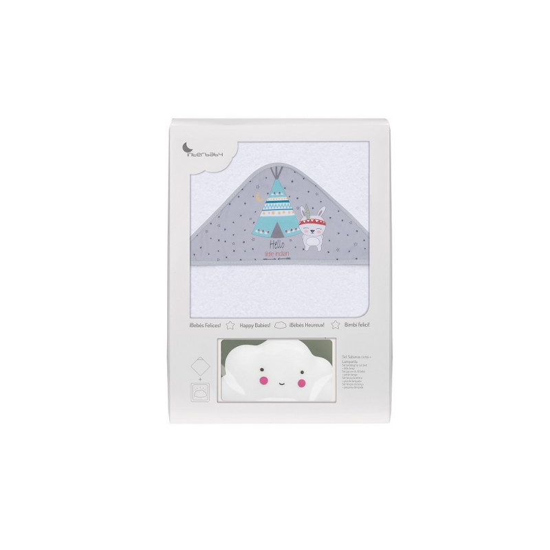 Prosop de baie pentru bebeluși TIPI OSO și lampă Norișor, 100 x 100 cm, alb și gri  289559