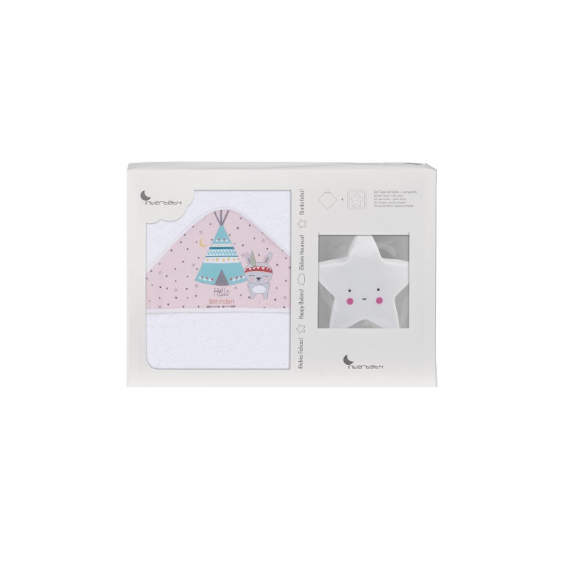 Prosop de baie pentru bebeluși TIPI OSO și lampă Steluță, 100 x 100 cm, alb și roz  289560