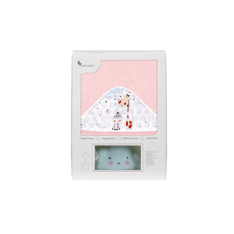 Prosop de baie pentru bebeluși JUNGLA și lampă Norișor, 100 x 100 cm, roz  289561