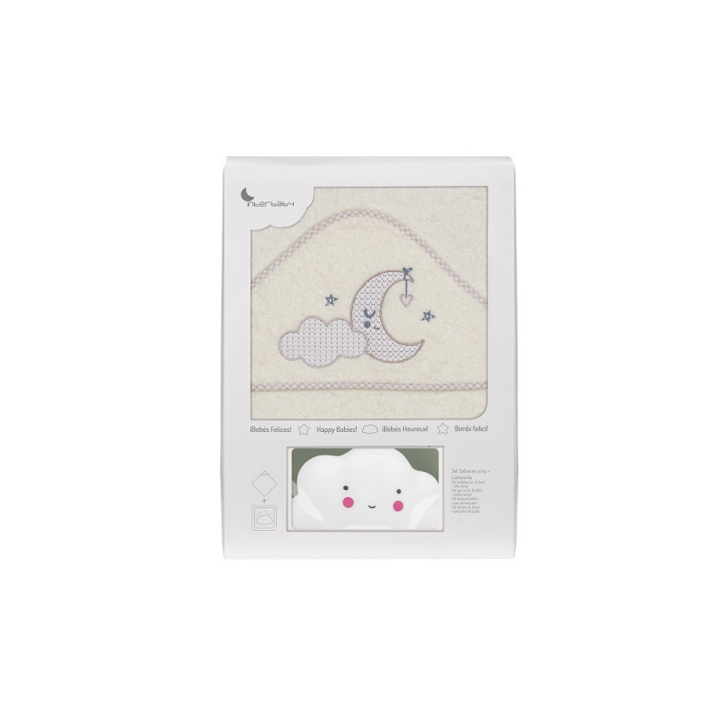 Prosop de baie pentru bebeluși NUBE LUNA și lampă Norișor, 100 x 100 cm, bej  289563