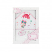 Prosop de baie pentru bebeluși PARACAIDISTA, 100 x 100 cm, alb și roz Inter Baby 289571 