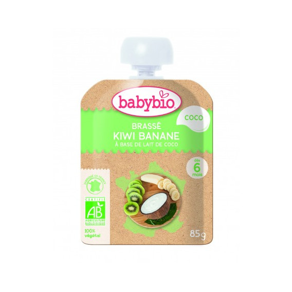 Desert organic de nucă de cocos cu kiwi și banane, pungă 85 g. Babybio 289590 