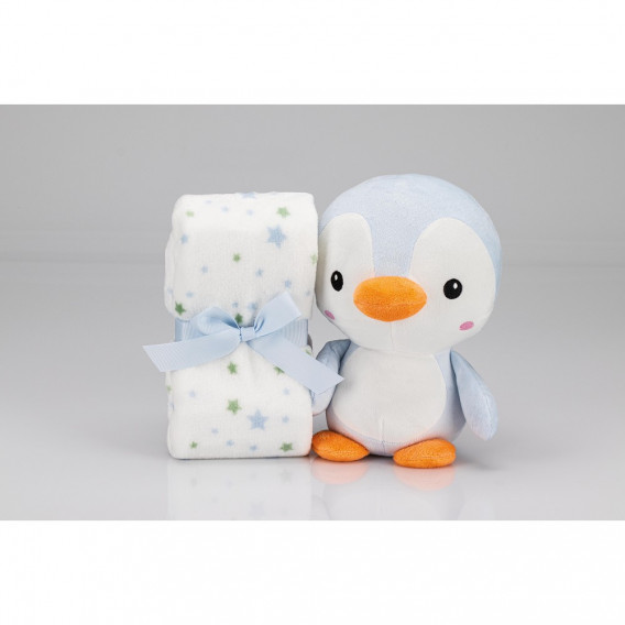 Set pătură 80 x 110 cm și jucărie de pluș Pinguin 25 cm, albastru Inter Baby 289611 2
