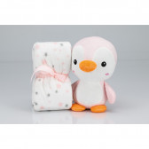 Set de pătură 80 x 110 cm și jucărie de pluș Pinguin 25 cm, roz Inter Baby 289617 2
