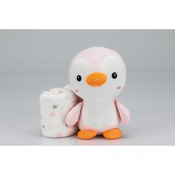 Set de pătură 80 x 110 cm și jucărie de pluș Pinguin 25 cm, roz Inter Baby 289618 3