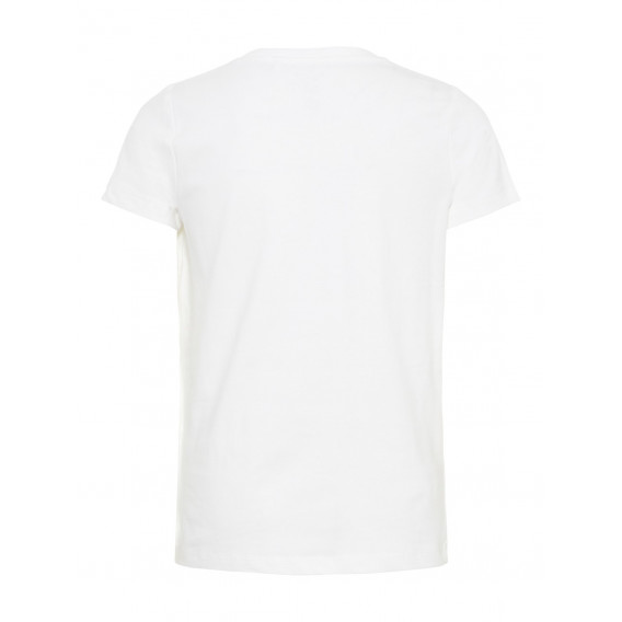 Tricou din bumbac cu mânecă scurtă de culoare albă, cu paiete discrete Name it 28973 2