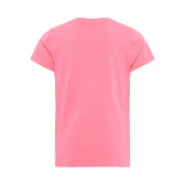 Tricou din bumbac cu mâneci scurte de culoare roz, cu aplicare discretă din paiete Name it 28976 2
