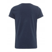 Tricou din bumbac cu mânecă scurtă de culoare albastră, cu paiete discrete Name it 28979 2