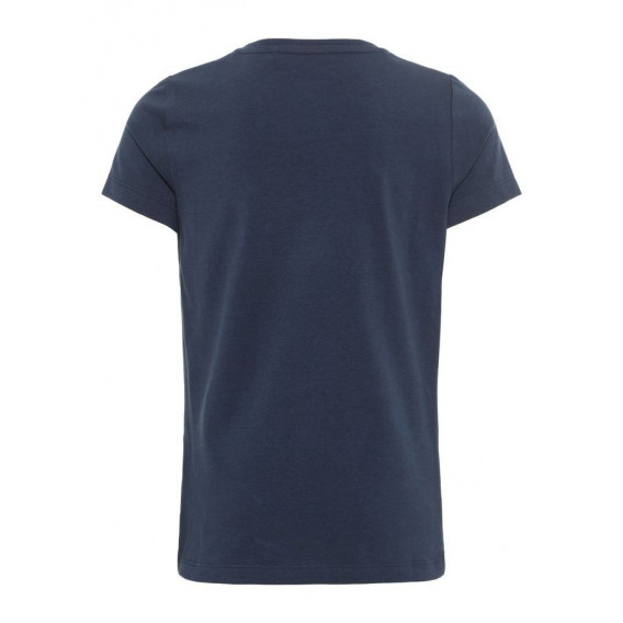 Tricou din bumbac cu mânecă scurtă de culoare albastră, cu paiete discrete Name it 28979 2