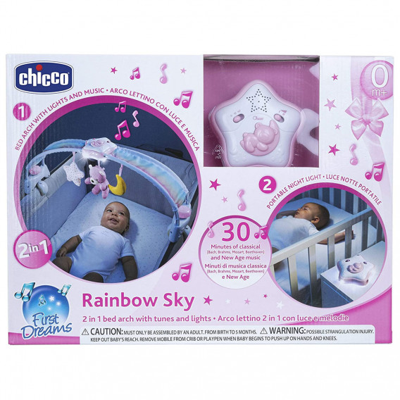 Decorațiune pătuț copii cu muzică și jucării Curcubeu, roz Chicco 289919 3
