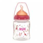 Sticlă din polipropilenă de culoare roz, First Choice, cu tetină debit mediu pentru 0-6 luni, 150 ml. NUK 291329 