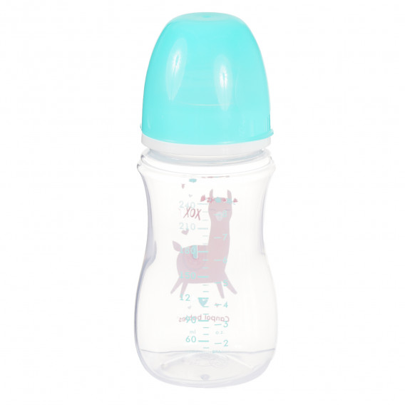 Sticlă din polipropilenă cu imprimeu de jucării cu tetină siliconică cu 3+ luni debit mediu, 240 ml Canpol 291508 2