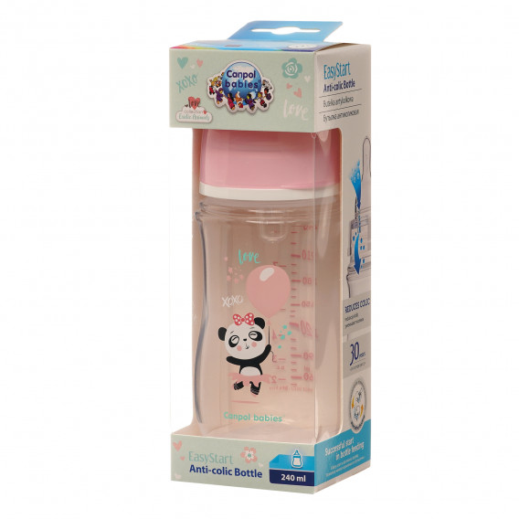 Sticlă din polipropilenă cu imprimeu de jucării cu mamelon din silicon cu flux mediu 3+ luni pentru fetiță, 240 ml Canpol 291511 4