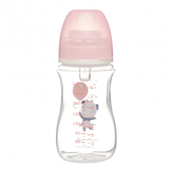 Sticlă din polipropilenă cu imprimeu de jucării cu mamelon din silicon cu flux mediu 3+ luni pentru fetiță, 240 ml Canpol 291513 2