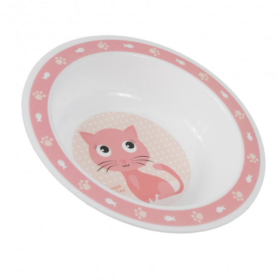 Set pentru hrănire din plastic 5 părți cu pisoi - alb și roz cu bordură, Happy Animals Canpol 291544 3