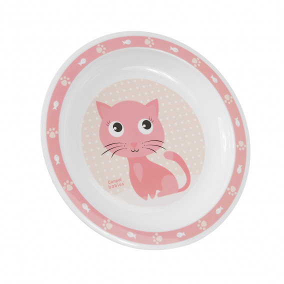Set pentru hrănire din plastic 5 părți cu pisoi - alb și roz cu bordură, Happy Animals Canpol 291545 4