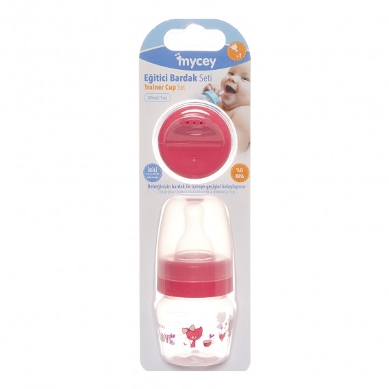 Biberon din polipropilenă, pentru nou-născuți, cu tetină, 0+ luni, 30 ml, culoare: roz Mycey 291638 3