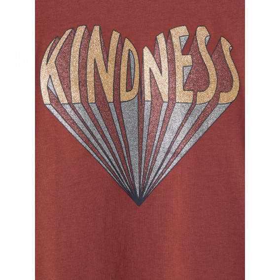 Tricou roșu din bumbac cu imprimeu 'Kindness', pentru fete NAME IT cu mâneci lungi și decolteu rotund Name it 291957 3