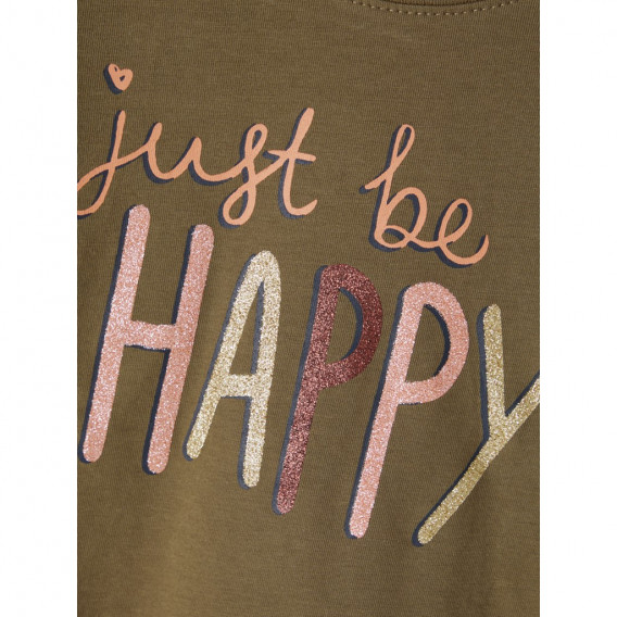 Tricou verde din bumbac organic NAME IT cu imprimeu 'Just be happy', pentru fete Name it 291963 3