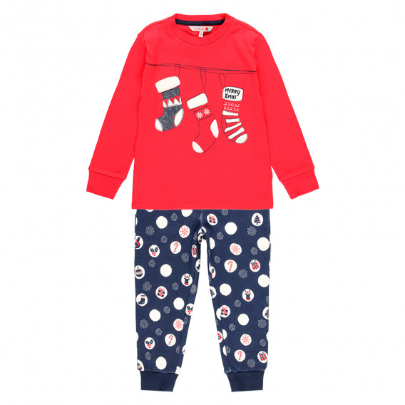 Pijamale din bumbac cu imprimeu de Crăciun, roșu Boboli 292104 