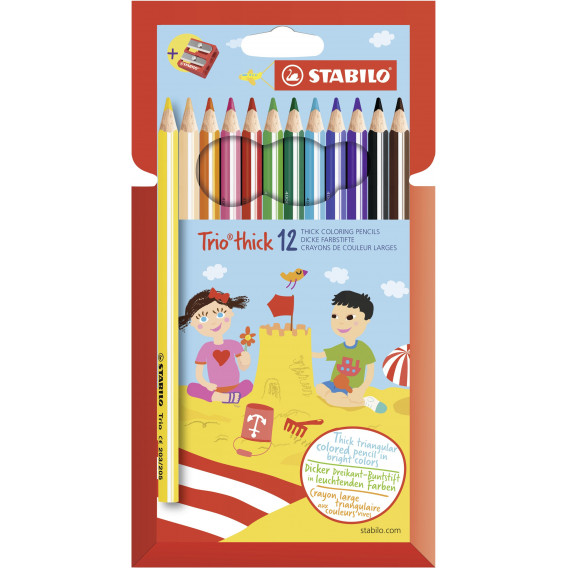Creioane colorate Trio, groase și ergonomice, 12 buc. Stabilo 29304 