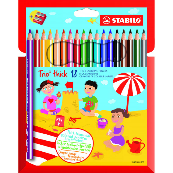 Creioane colorate Trio, groase și ergonomice, 18 buc. Stabilo 29305 