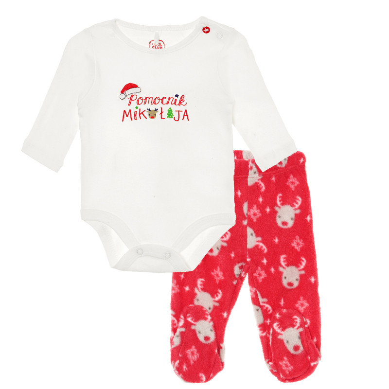 Set de pantaloni și body cu model de ren de Crăciun pentru bebeluși, roșu și alb  293398