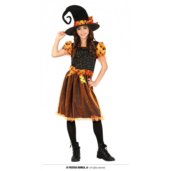 Costum de carnaval, vrăjitoare, negru și portocaliu Fiesta Guirca 295351 