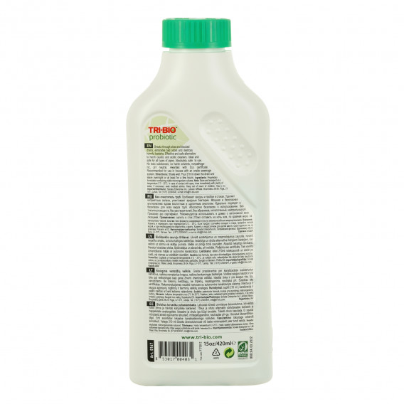 Curățător organic pentru țevi, sticlă de plastic, 420 ml Tri-Bio 295521 2
