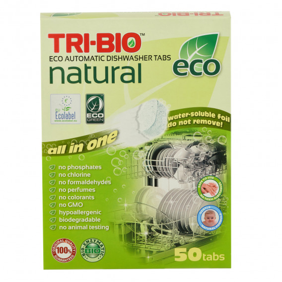 Tablete Eco naturale pentru mașina de spălat vase, carton, 50 buc. Tri-Bio 295568 