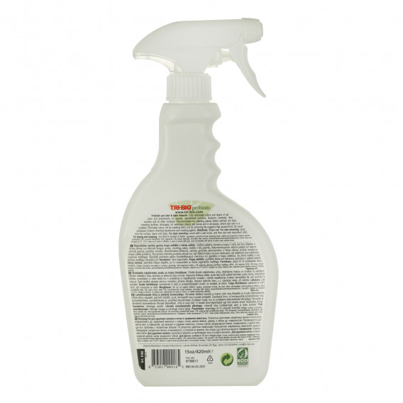 Soluție probiotică pentru îndepărtarea mirosului și a petelor, sigur pentru animale, flacon de plastic cu pulverizator, 420 ml Tri-Bio 295611 2