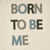 Bluză Name it din bumbac organic în bej cu inscripția „Born to be me”. Name it 296160 2