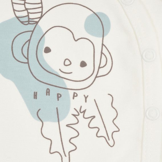 Body din bumbac cu mâneci lungi și imprimeu de maimuță pentru bebeluși, alb Pinokio 296460 2