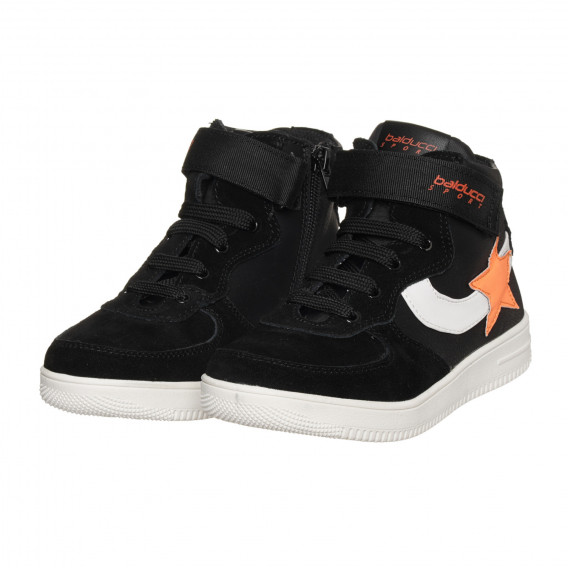 Sneakers  înalți cu detalii portocalii, negri BALDUCCI 296622 