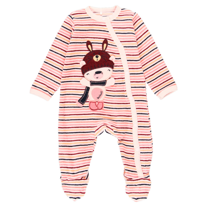 Salopetă de pluș cu aplicație veselă „Urs”, pentru bebeluși,roz  296927