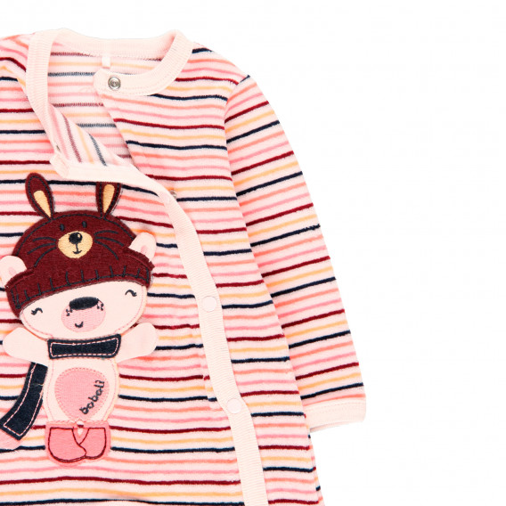 Salopetă de pluș cu aplicație veselă „Urs”, pentru bebeluși,roz Boboli 296930 4