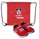 Sneakers tematici Mickey Mouse cu rucsac textil de depozitare, roșii Mickey Mouse 297465 