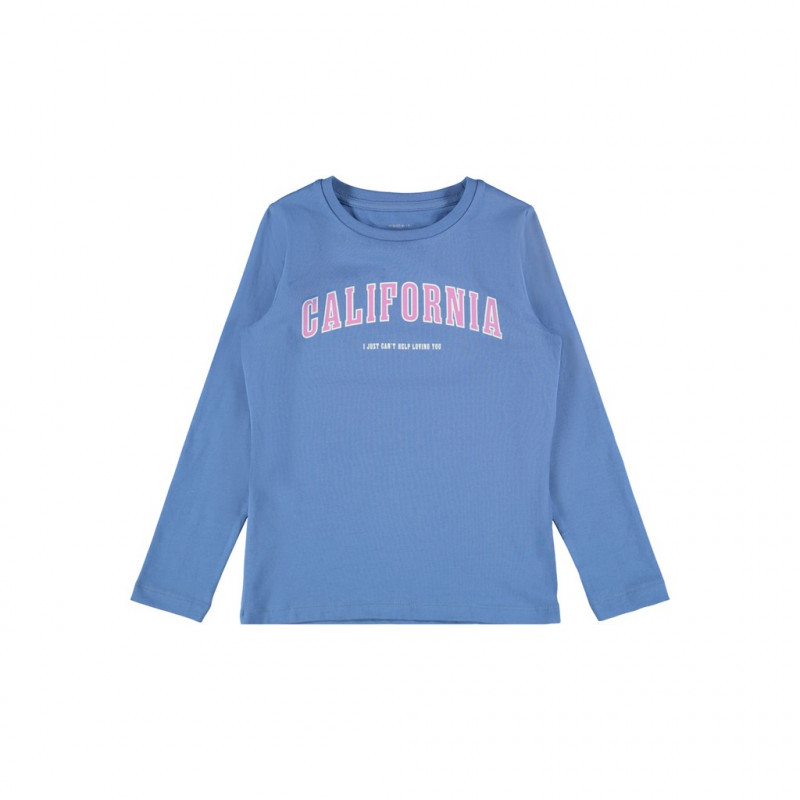 NAME IT, bluză cu imprimeu 'California', cu mâneci lungi, tricou din bumbac albastru deschis pentru fete  301315