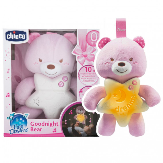 Lampă de veghe, Noapte bună Ursuleț, roz Chicco 301431 4