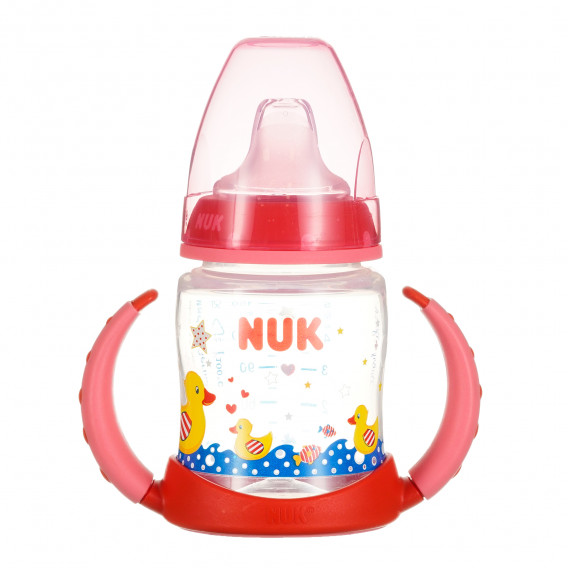 Sticlă de suc din polipropilenă cu mânere, cu tetină, 6+ luni, 150 ml., Roșu cu rață NUK 302631 
