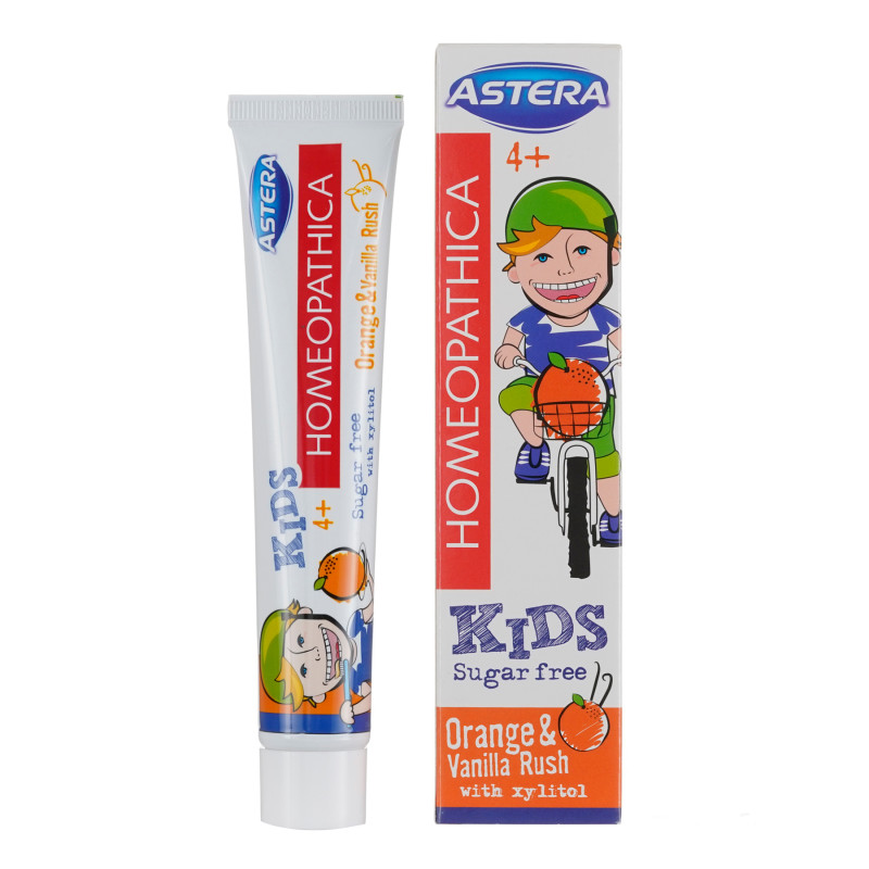 Pasta de dinți Homeopathica Kids portocală și vanilie 4+, tub de plastic, 50 ml  303034
