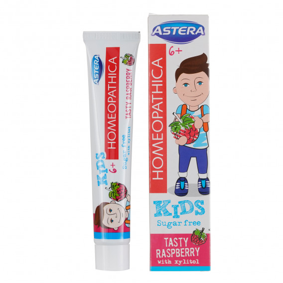 Pasta de dinți Homeopathica Copii cu gust de Zmeură 6+, tub din plastic, 50 ml Astera 303040 